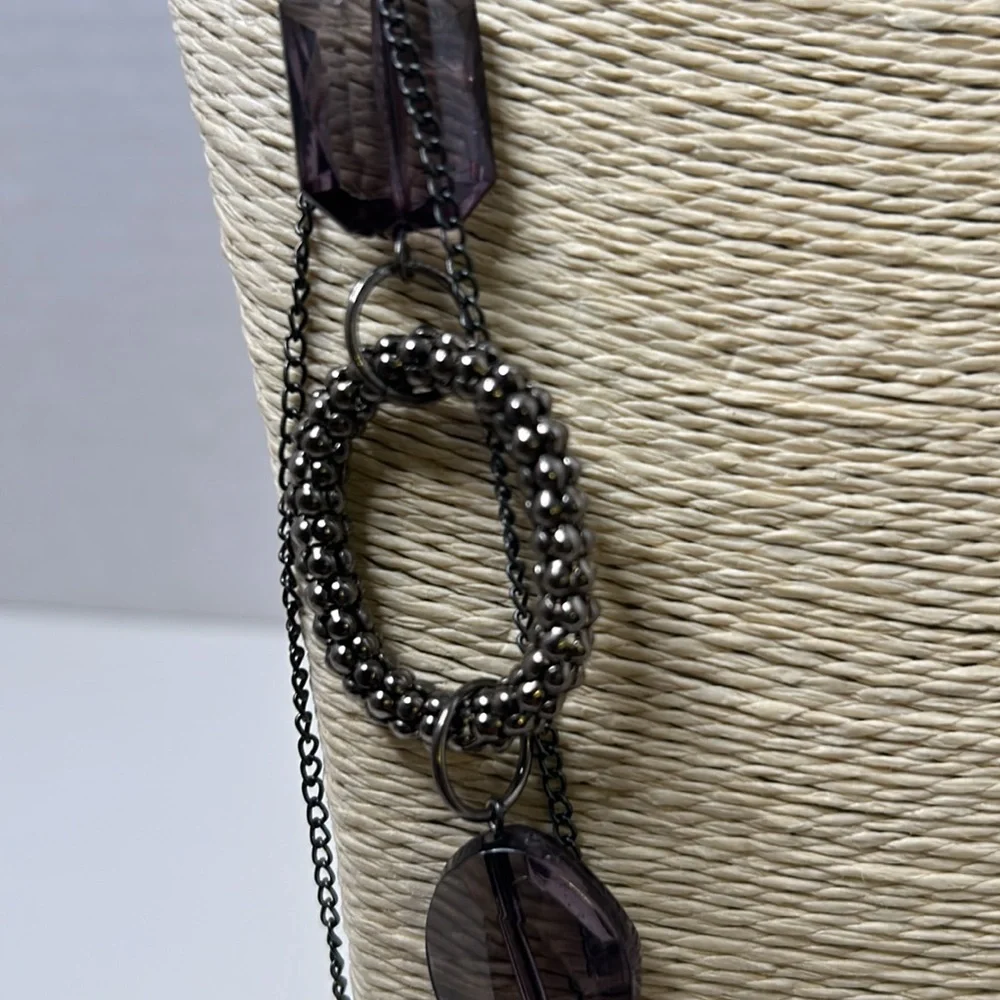 Dress Barn necklace black faceted clear beads black shapes double chain